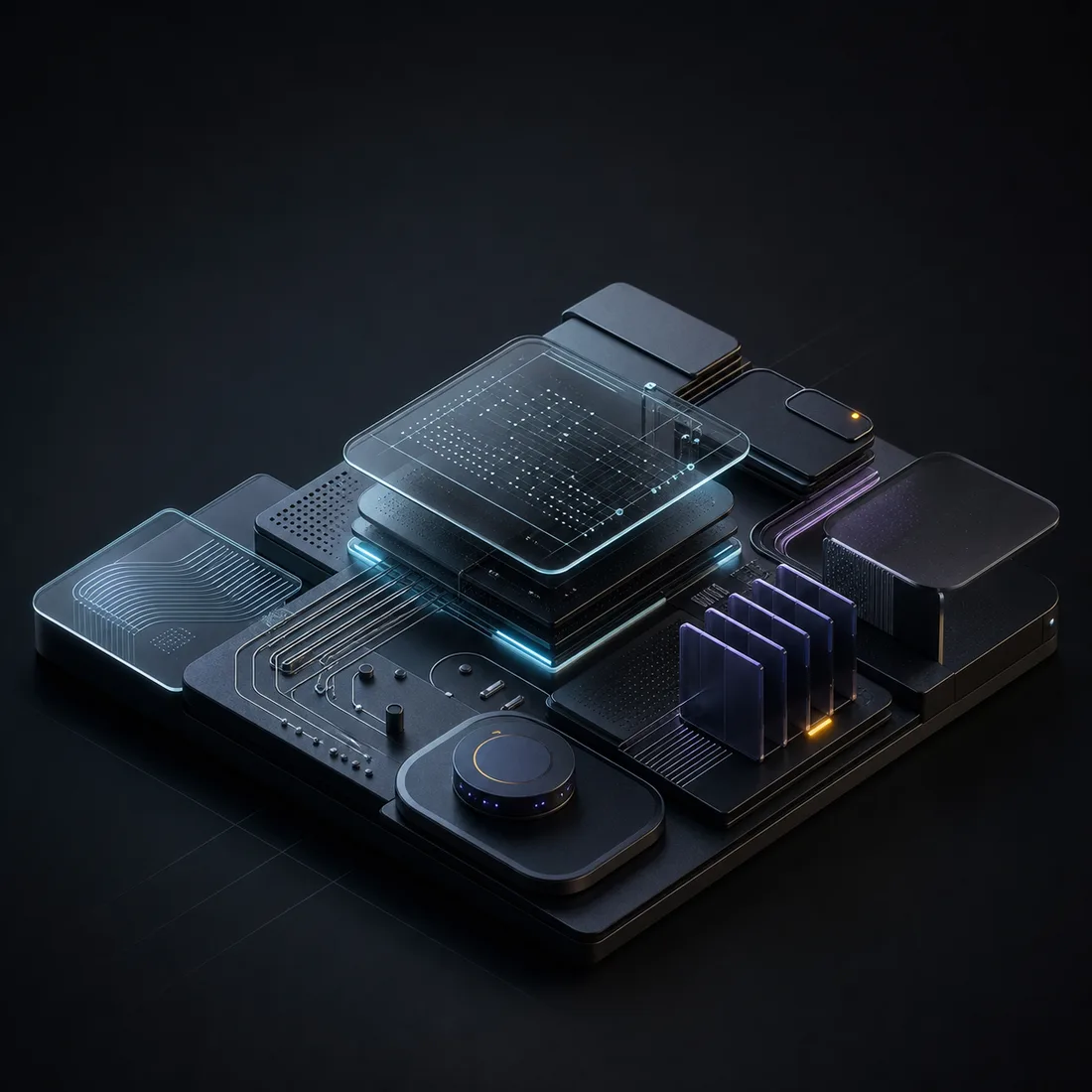 Abstract AI systems model with glass and graphite modules