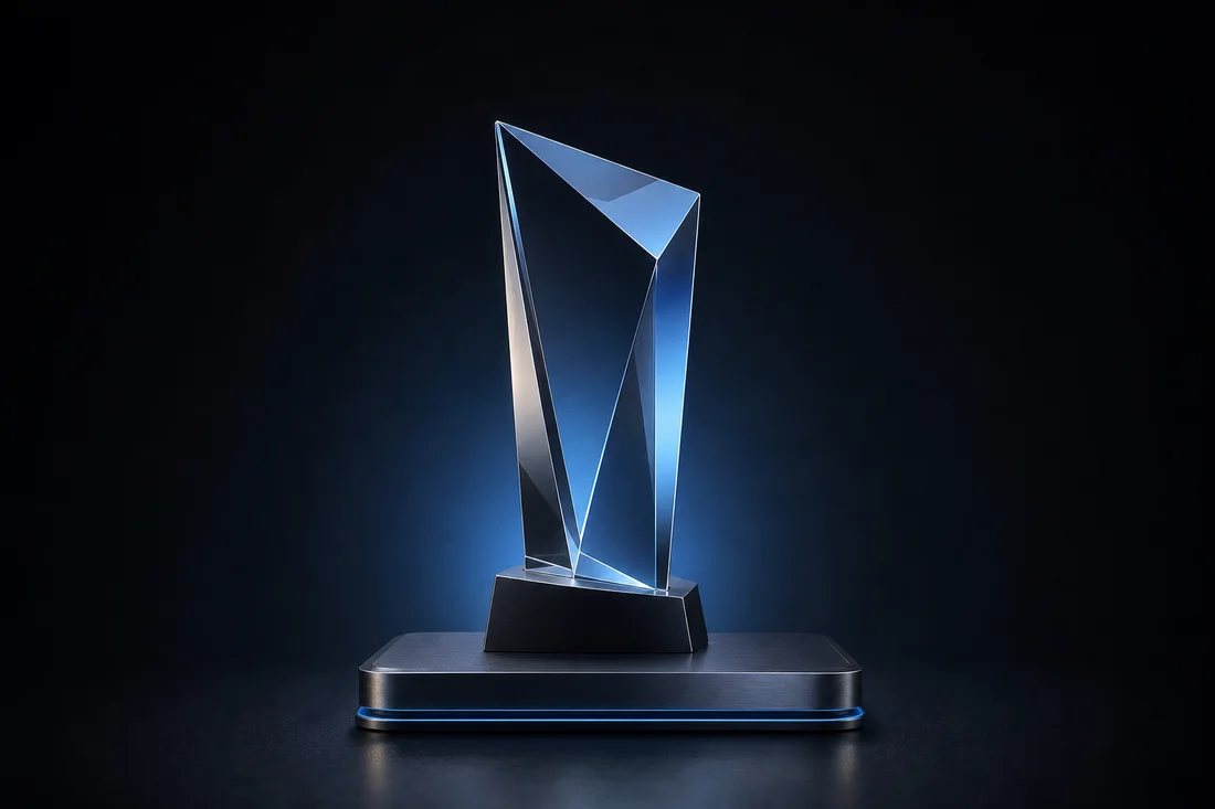 Minimal blue glass international hackathon award